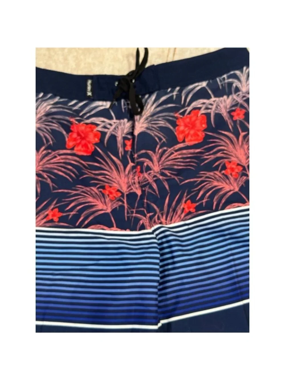 Hurley Boys Americana Floral Swim Boardshorts 18 Navy Waist 18/29 Drawstring